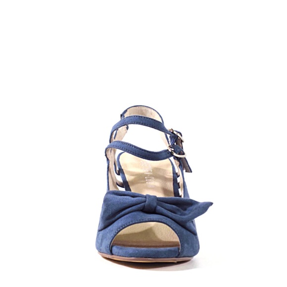 Chelsea Crew Blue Suede Peep Toe Bow Lady Heels - 38 - Picture 3 of 4